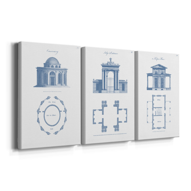 Garden Structures I - Toile tendue avec châssis sur mesure - 3 pièces, H 27 po x l 54 po, Impression sans cadre