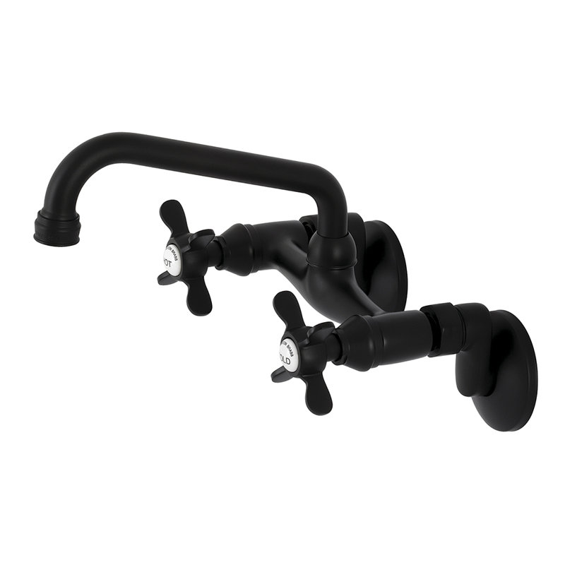 Kingston Brass Essex Double-Handle 2-Hole Wall-Mount Bridge Kitchen Faucet, Matte Black