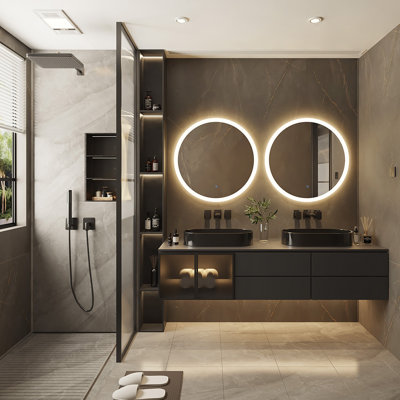 Liese Large Modern LED Round Bathroom Vanity Mirror, Color Temperature Adjustable