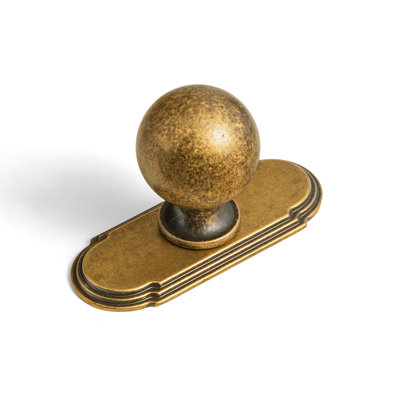 Bouton de tiroir sphérique en laiton massif avec plaque décorative, finition laiton antique et bronze champagne, bouton de tiroir à un trou pour meuble de cuisine ou commode.