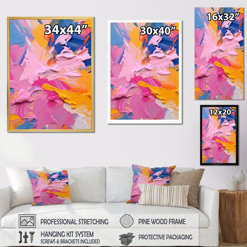 Pink Blue and Yellow Liquid Art VI - Print, 20" H x 12" W x 1" D, Black Floater Framed