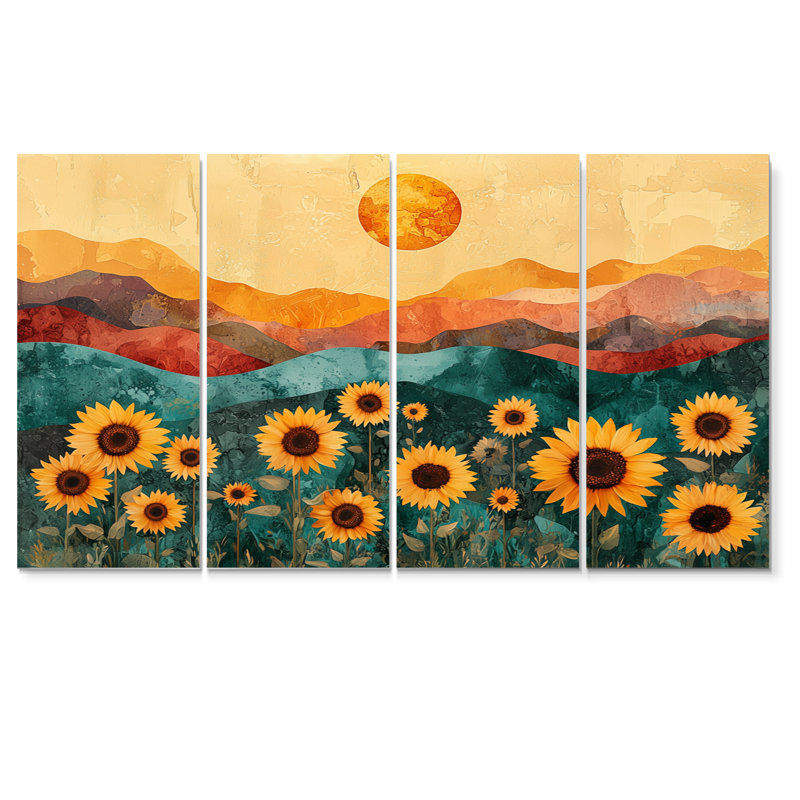 Dontee - art mural tournesols - décoration murale traditionnelle 4 pièces, H 32 po x l 64 po