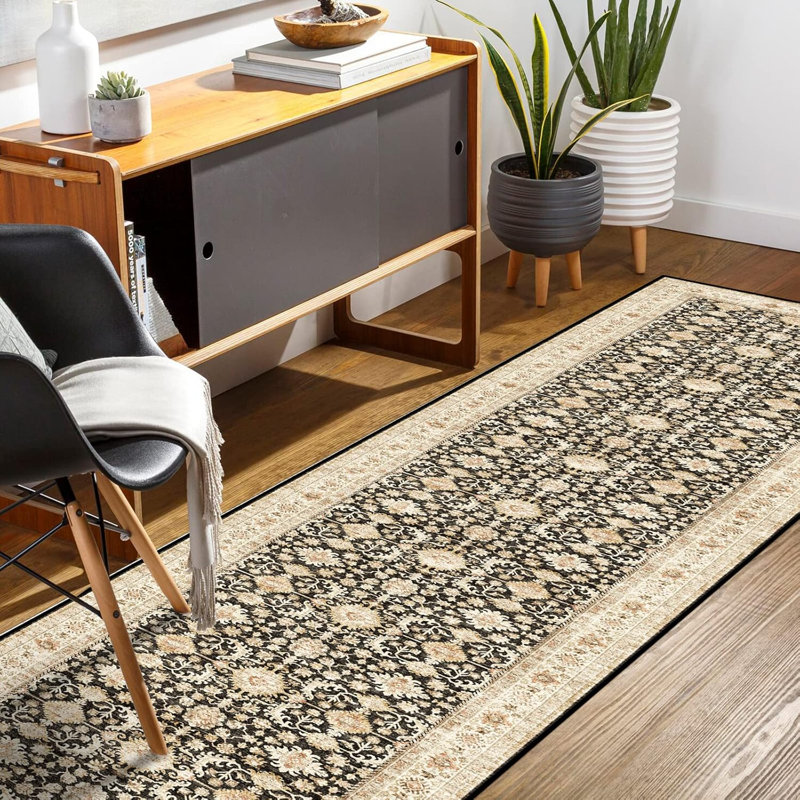 Washable Hallway Runner Rug: Soft Kitchen Rug Non Slip Runners with Rubber Backing for Living Room Bedroom Bathroom Non Shedding Farmhouse Carpet Runner (Black)