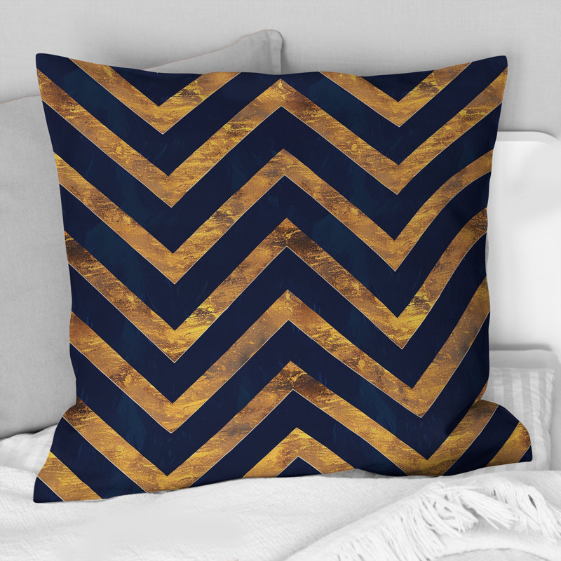 Coussin décoratif Chevron Harmony II - Glam, Bleu / doré, H 18 po x H 18 po