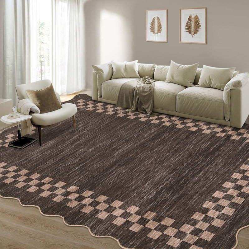 Scalloped Area Rugs Modern Bordered Accent Carpet,Non-Slip Floor Cover,Stain-Resistant Indoor Mat for Bedroom,Kitchen,Living Room