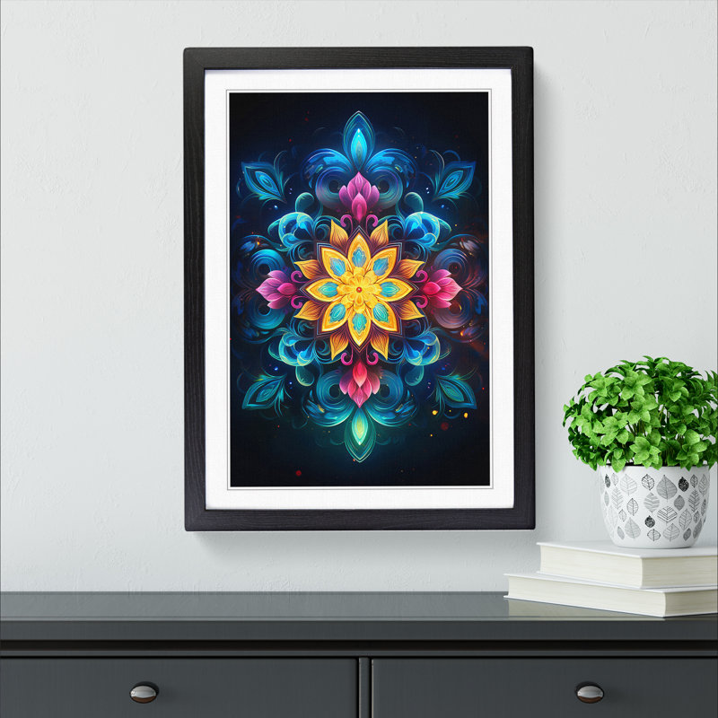 Mandala Digital No.2 - Single Picture Frame Print on Wood, Black, 34cm H x 25cm W x 2cm D