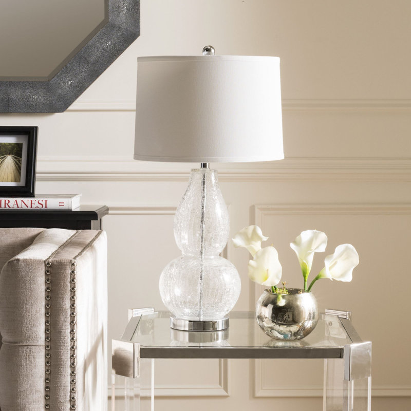Acuna Glass Table Lamp, Clear Base/Cream Shade