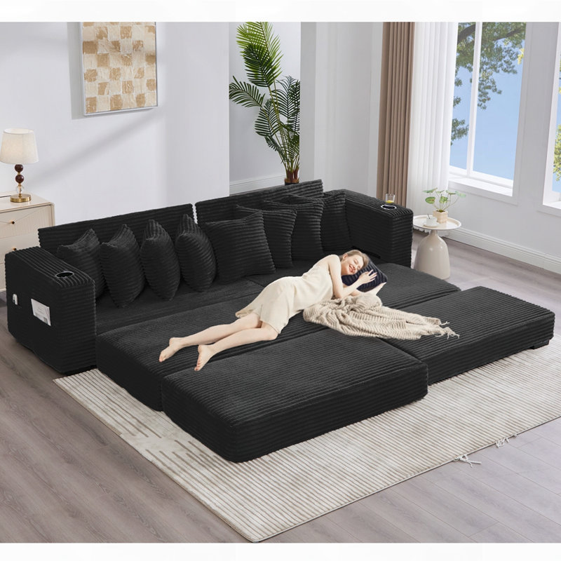 Canapé modulaire en velours côtelé, Noir