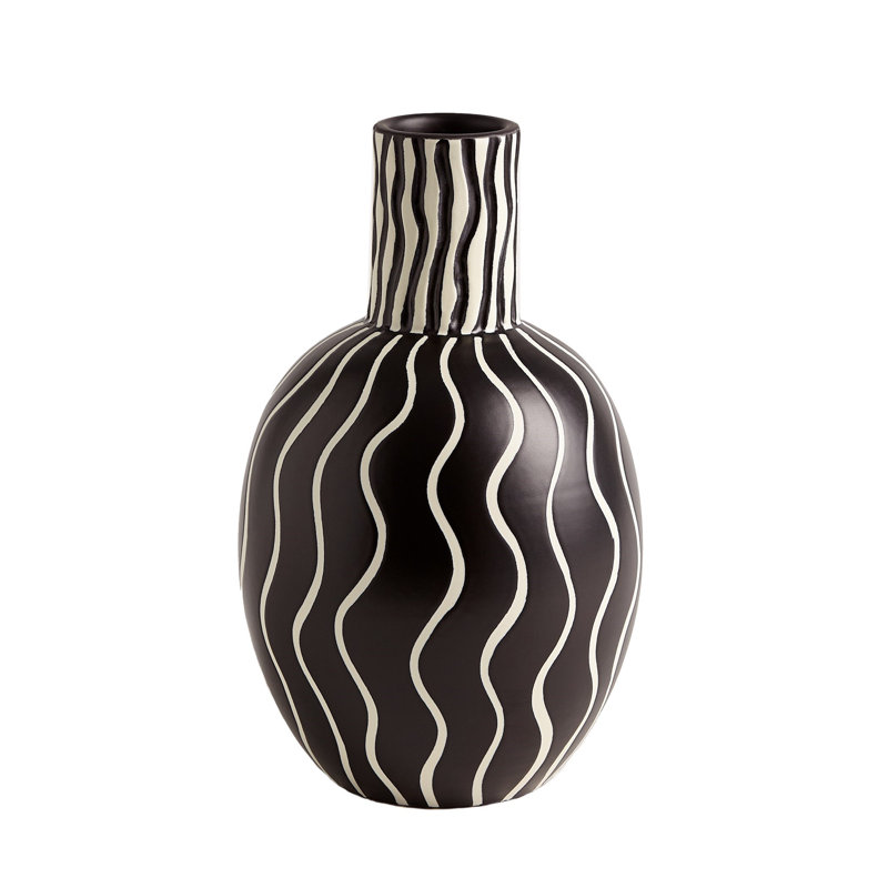 Black and White Ceramic Gourd Vase, 11" Tall