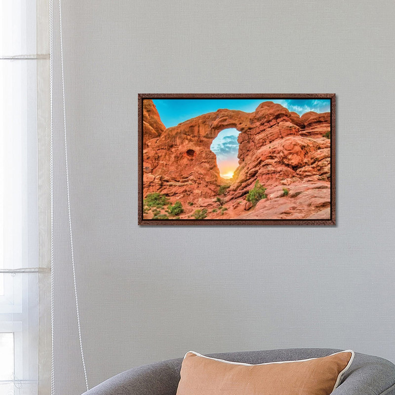 Desert Arch Sunset by Mark Paulda - Print on Canvas, 45.72cm H x 66.04cm W x 3.81cm D, Classic Brown Wood Floater Framed