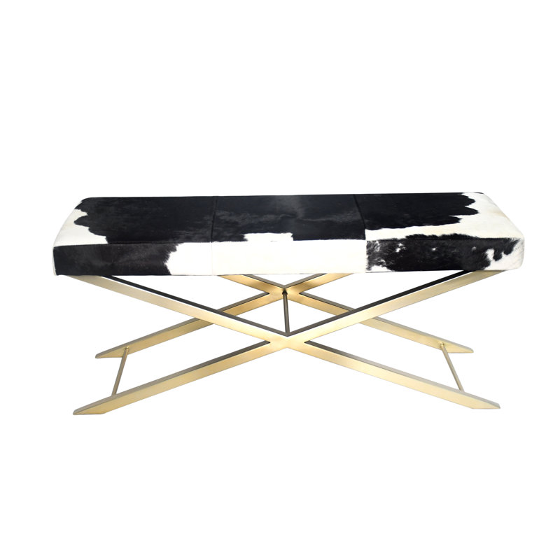 Banc en cuir de vache Najibah, Or, Noir / blanc