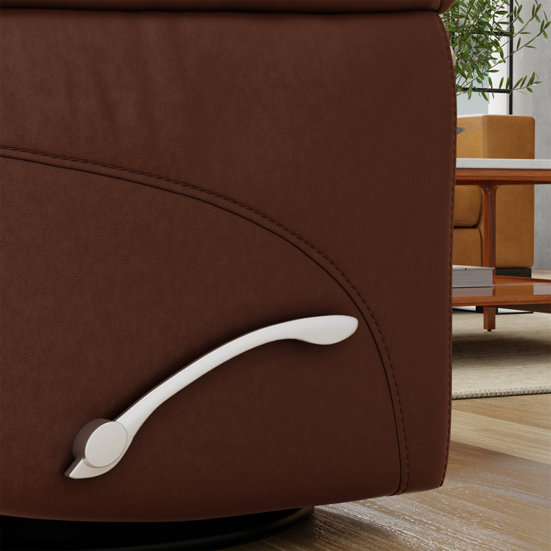 Global Home Swivel Glider Recliner With Manual Adjustable Headrest & Footrest In Oslo Pecan, Brown