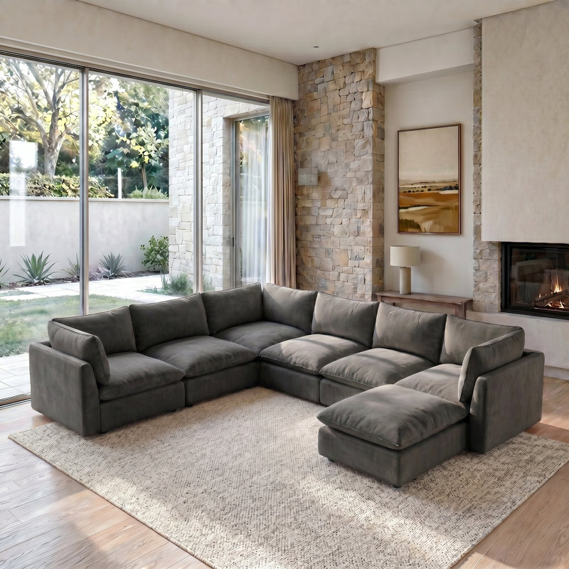 Canapé modulaire rembourré 7 pièces avec assise profonde 7 pièces, Chenille gris foncé
