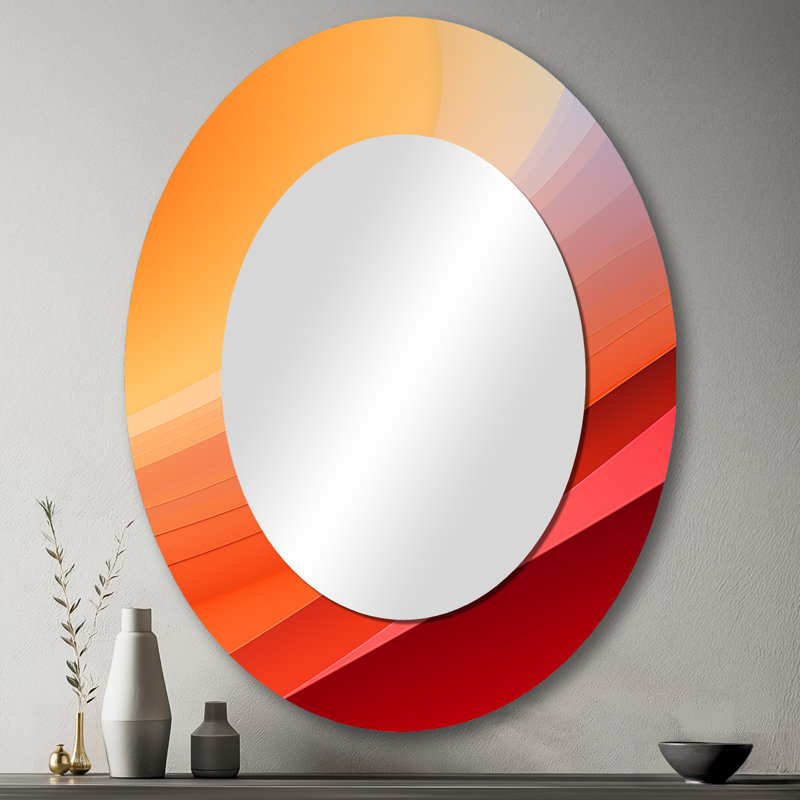 Orange Spectral Slice - grand miroir mural ovale sur métal, 43 po x 33 po