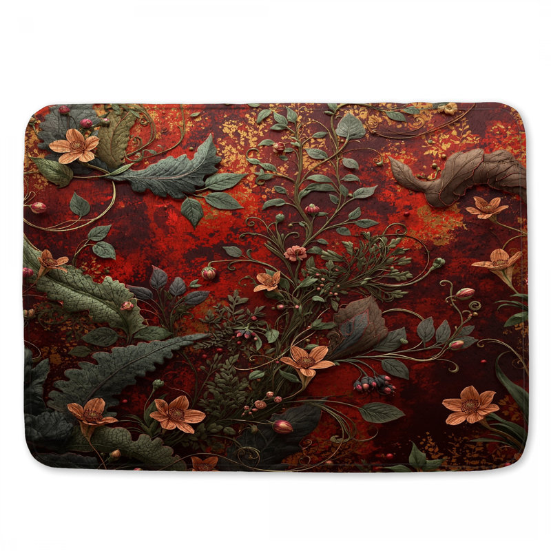 Tapis de bain Ornate Floral Illustration, L 34 po x L 21 po