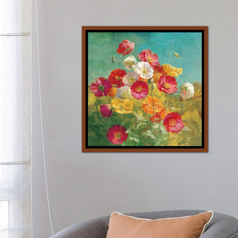 Coquelicots dans le champ par Danhui Nai - reproduction d'art, H 26 po x l 26 po x P 1,5 po, Toile classique avec cadre brun