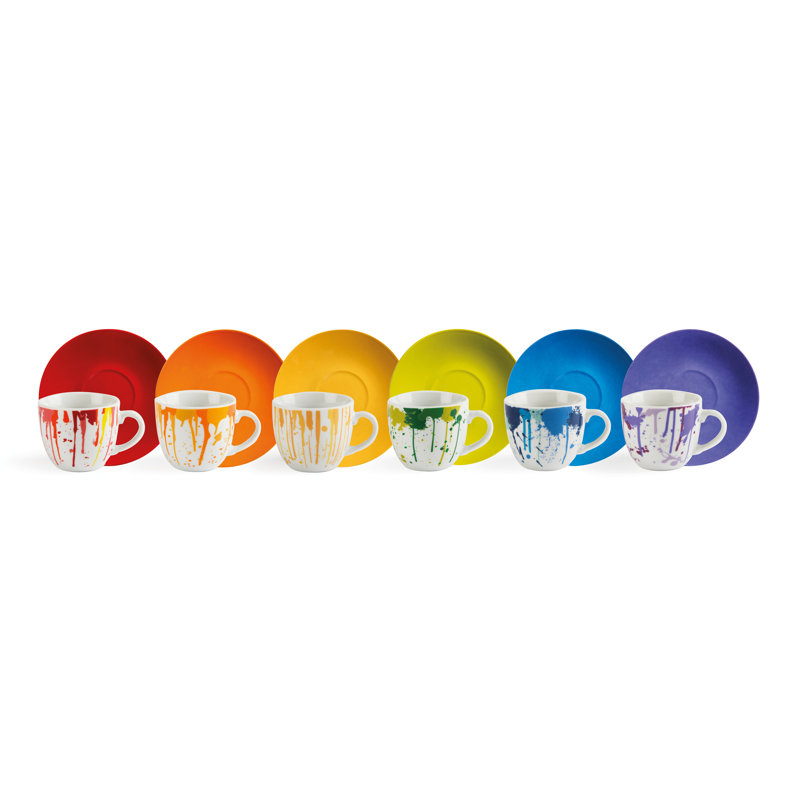 "DRIPPING" PACK OF 6 PCS COFFEE CUPS W/SAUCERS