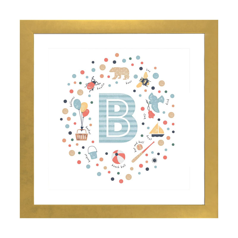 Lettre illustrée B bleue - impression, Papier encadré doré, Blanc, H 24 po x l 24 po x p 1 po