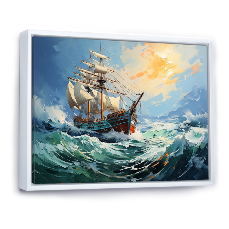 The Pirate Boat Odyssey's Voyage IV - Classics, art mural, H 34 po x l 44 po x P 1,5 po, Cadre flottant blanc