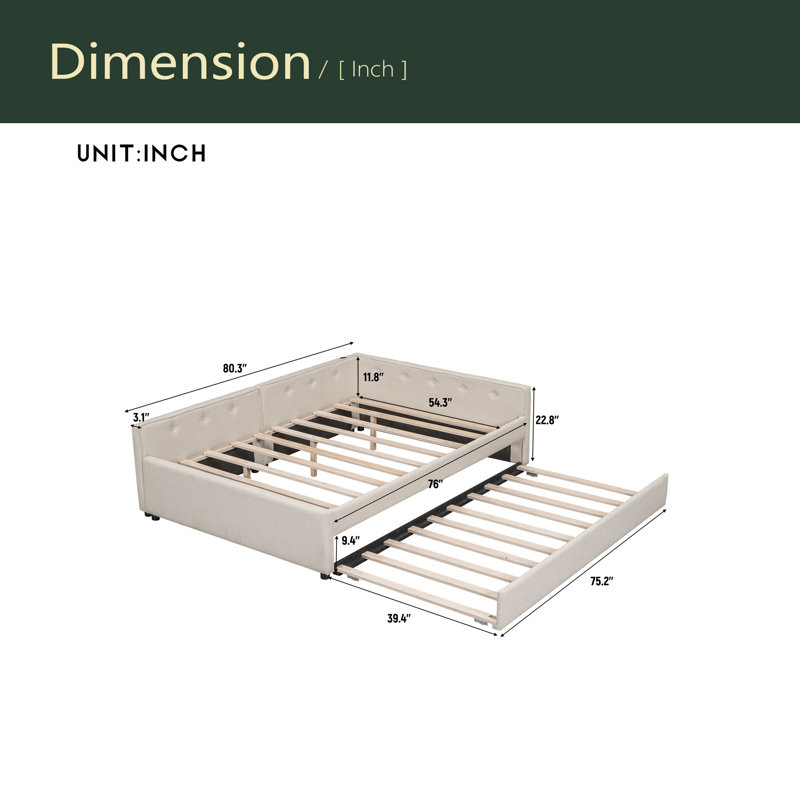 Upholstered Platform Bed With USB And Twin Size Trundle, Full/Double