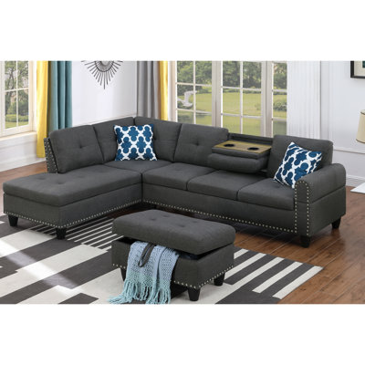 Cup - holder Console - Featured Corner Sofa in Charcoal - Dark Gray