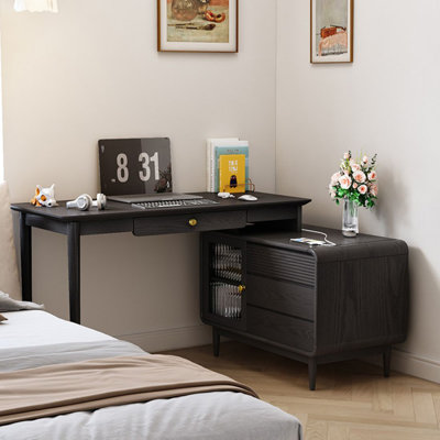 Black Rectangular Solid Wood Executive desk with drawers desk
