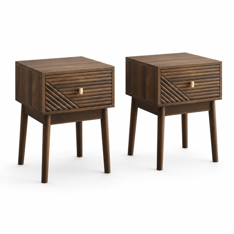 Medieval-Modern Style 2-Piece Bedside Table Set with Smooth Drawer Slides and Durable Metal Handles, Compact Multi-Functional Side Tables , Sturdy Construction with Ample Closed Storage Space