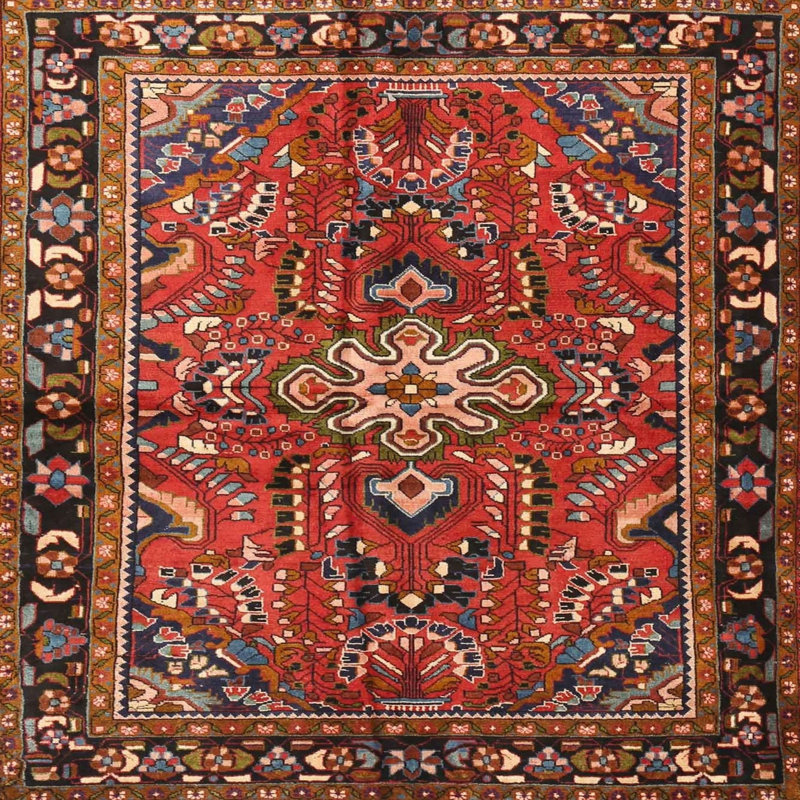 Tapis beige/rouge/noir traditionnel, Carré 3 pi