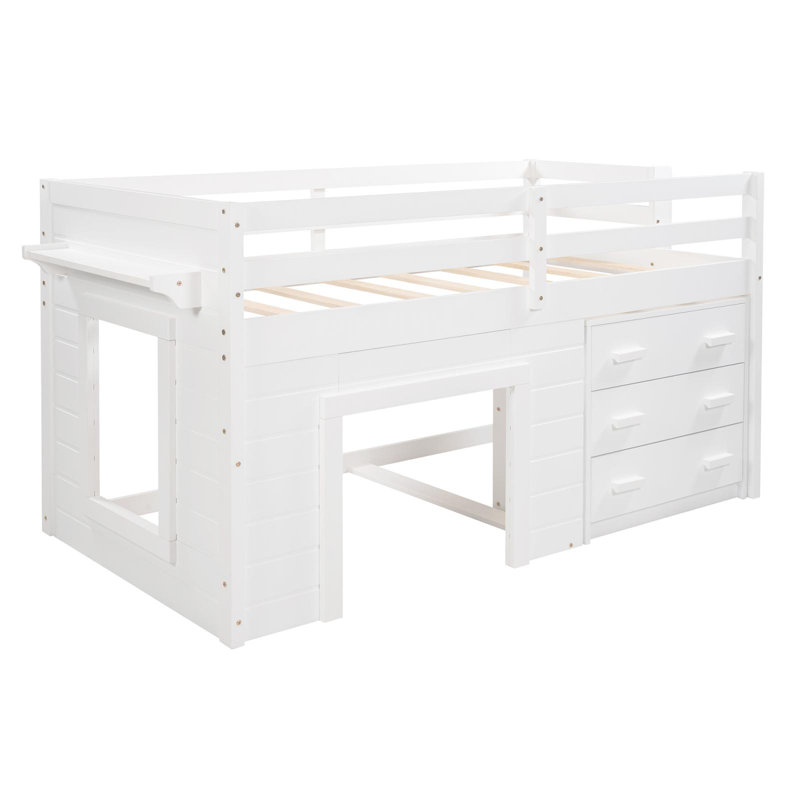 Donatello Kids Twin Loft Bed with Drawers, White