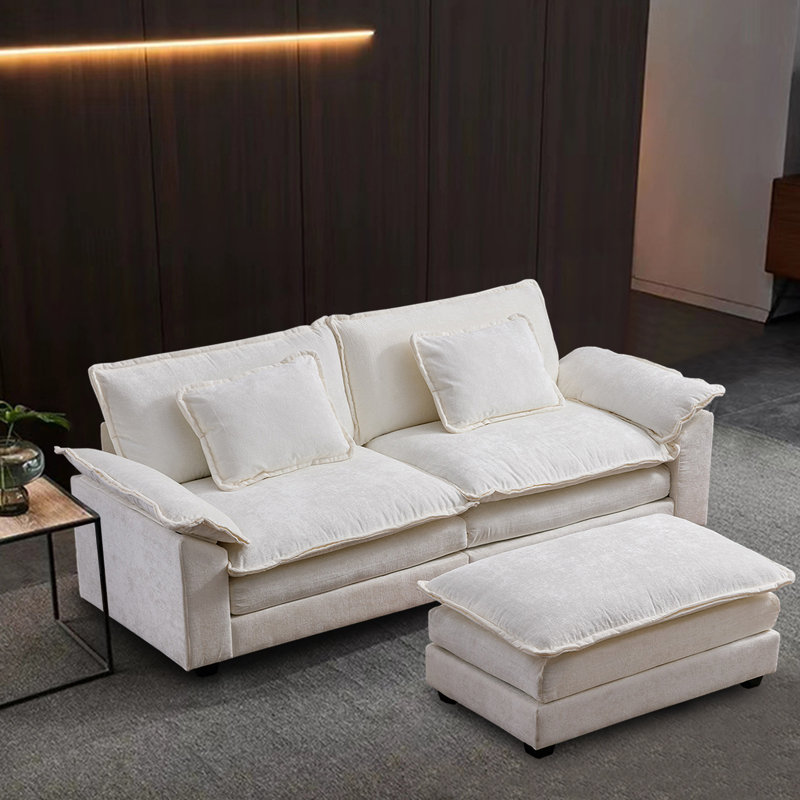 Pavkovic Upholstered 85.8'' Sofa, White Linen Blend