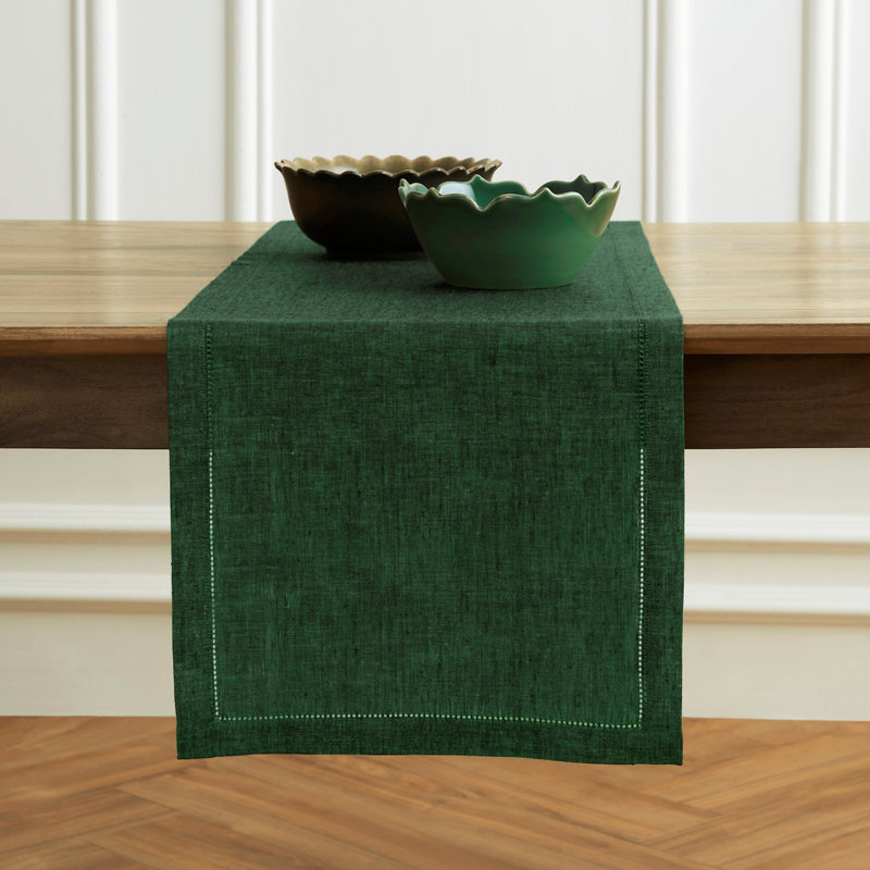 Milan - 100% Pure Linen Table Runner, Forest Green, 108" x 14"