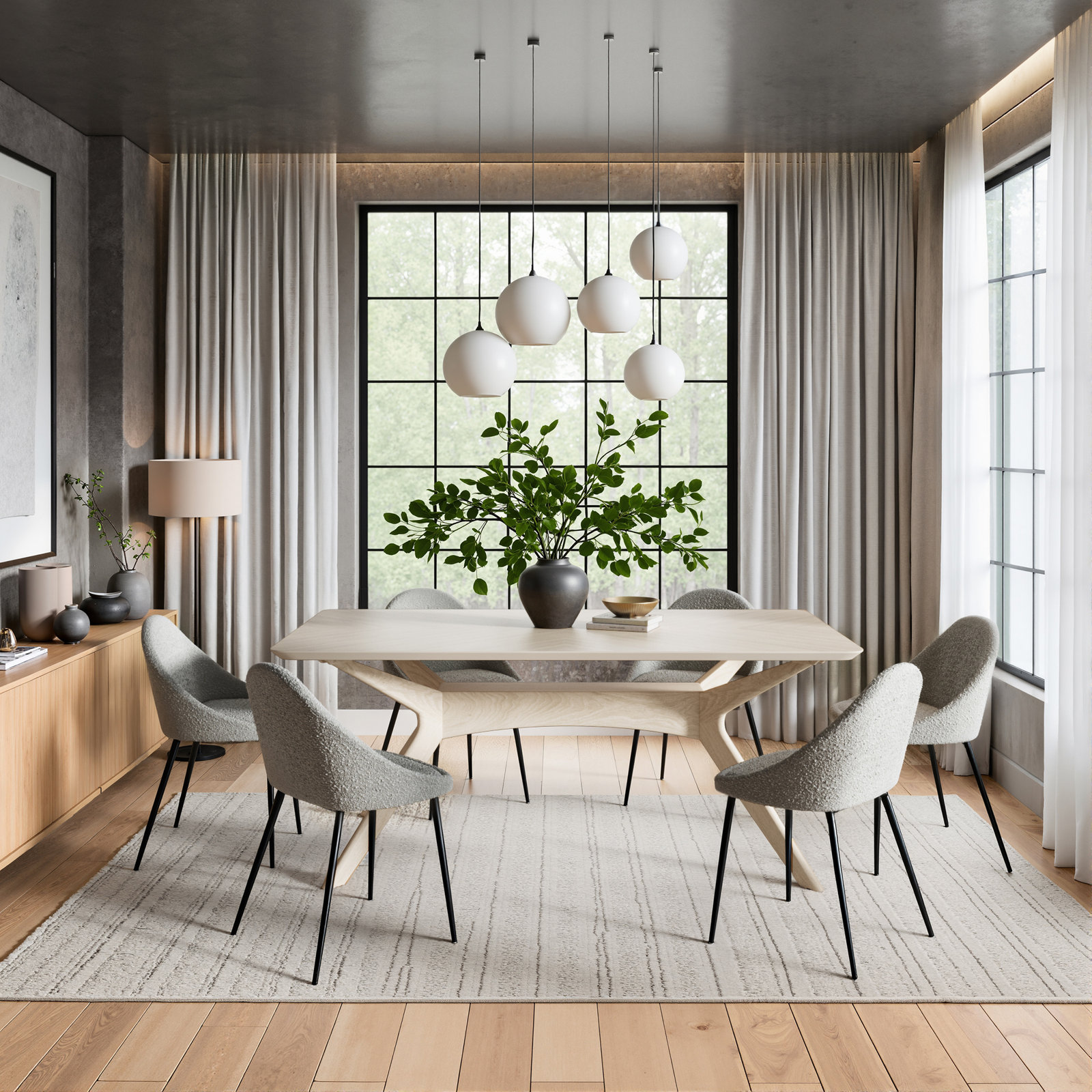 Budapest 71" Oak Dining Table, White Wash