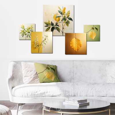 Green Leaves In Minimalism I - Leaves Wall Art Set Of 5