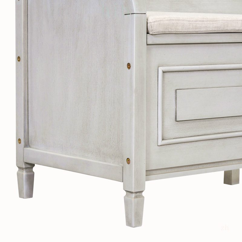 Banc d'entrée multifonctionnel en bois massif de style rustique avec charnière de sécurité et grand espace caché, Gris délavé