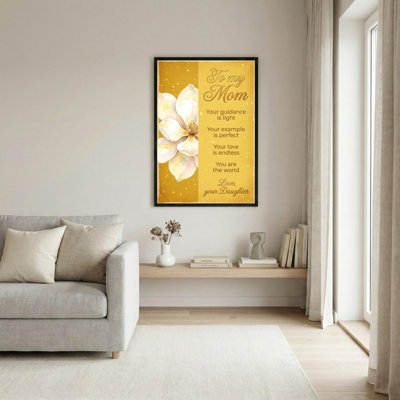 Golden Floral Mother Daughter Quote Canvas Wrapped Wall Art Oil Painting Print With Elegant Flower And Inspirational Message For Home Decor