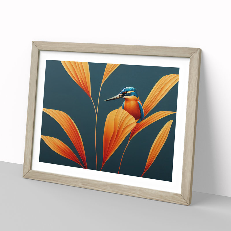 Kingfisher Deco - Single Picture Frame Print, Oak, 46cm H x 64cm W x 2cm D
