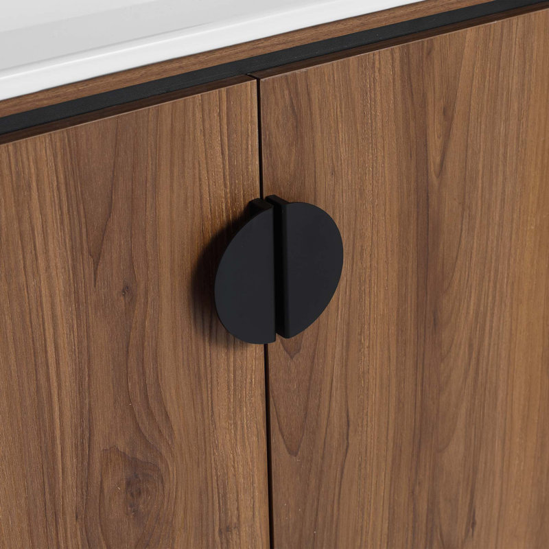 30" Brown Freestanding Bathroom Vanity Cabinet with Black Handles