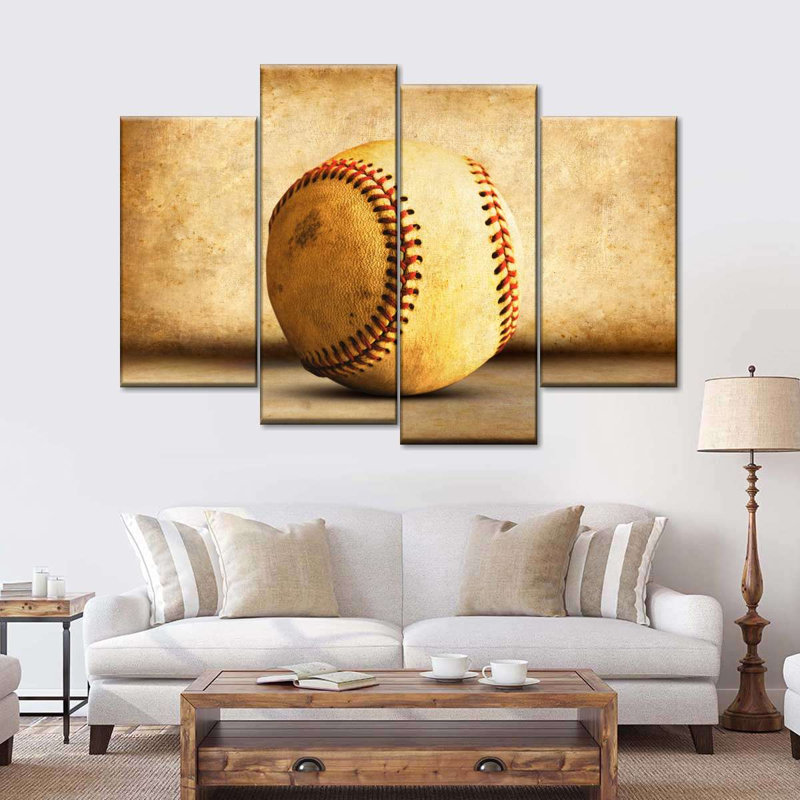 Baseball sépia 4 pièces, H 22 po x l 36 po x P 1 po