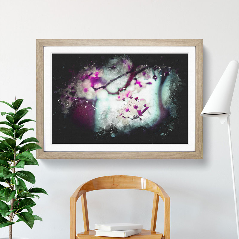 Pink Cherry Blossom Flowers Vol.10 - Picture Frame Graphic Art, Oak Framed, 36cm H x 48cm W x 2cm D