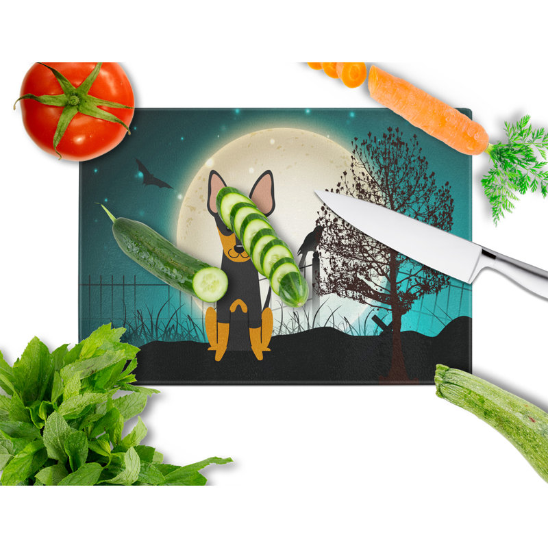 Caroline's Treasures Scary Halloween Glass English Toy Terrier Cutting Board