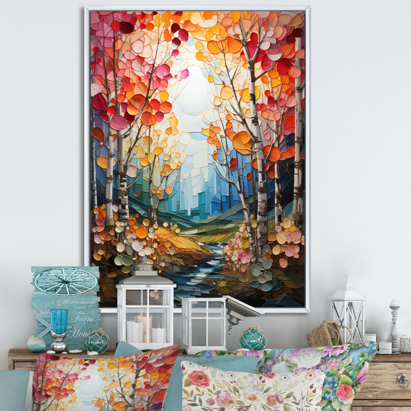 Darrika Birch Woods Autumn Harmony II, reproduction d'art sur toile, H 32 po x l 16 po x P 1 po, Cadre flottant blanc