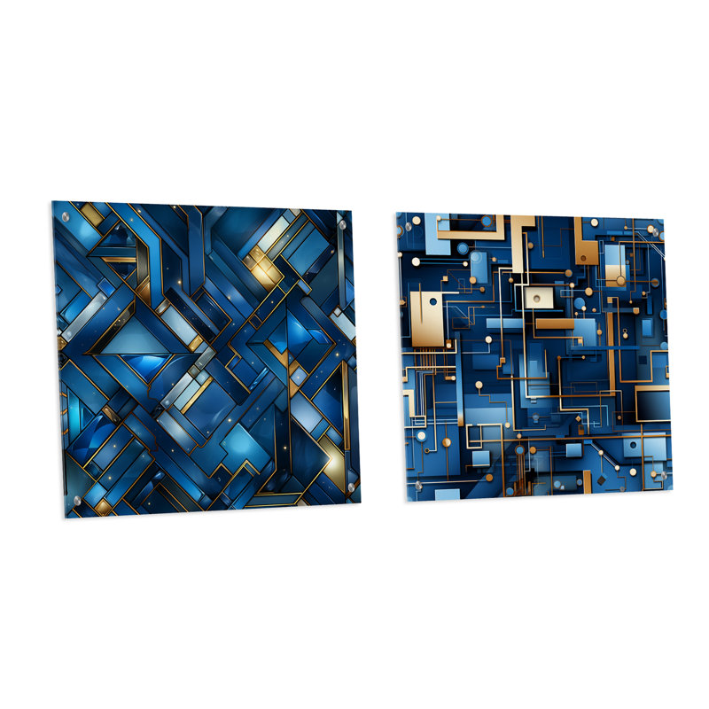 Corvetta - Ensemble de 2 verres muraux abstraits géométriques en acrylique, H 36 po x l 73 po