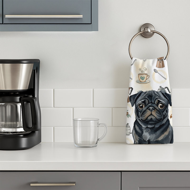 Black Pug Coffee Bar Kitchen Towel, Black Pug
