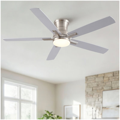 52" Mordern Brushed Nickel Flush Mount Ceiling Fan with Light and Remote Control Reversible Quiet Motor