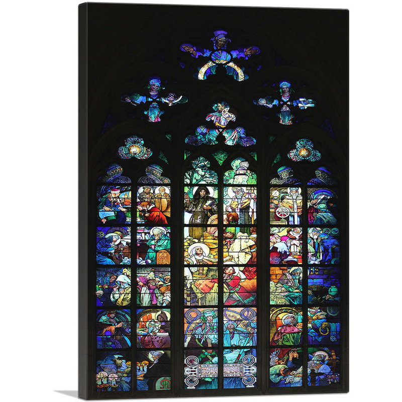 «Glass Window in the St. Vitus Cathedral» par Alphonse Mucha - impression sur toile tendue, H 40 po x l 26 po x P 1,5 po