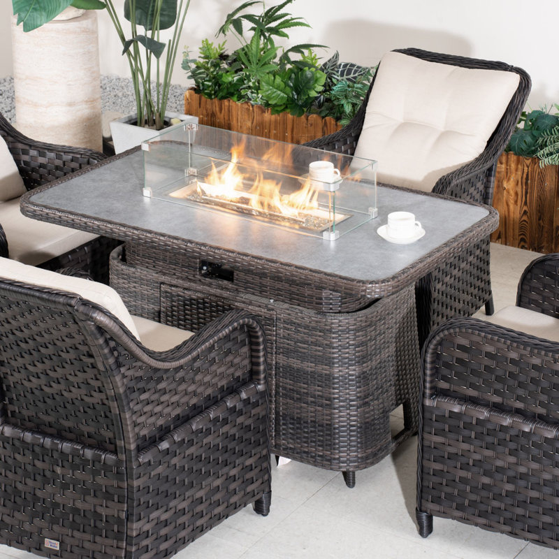 4-Person Wicker Patio Dining Set With Rectangular Table, Cushions Included