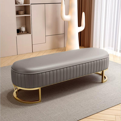 Long banc en cuir gris et gris