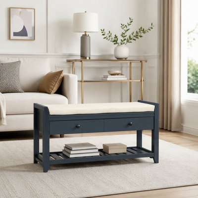 Banc de rangement d'entrée en bois avec siège rembourré et deux tiroirs pour un rangement optimal des chaussures