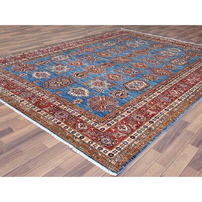 9'2""X11'10"" Denim Blue Caucasian Design Super Kazak Soft Organic Wool Hand Knotted Oriental Rug D883C74D10A6404FA273E8CDDB1661CF -  Isabelline