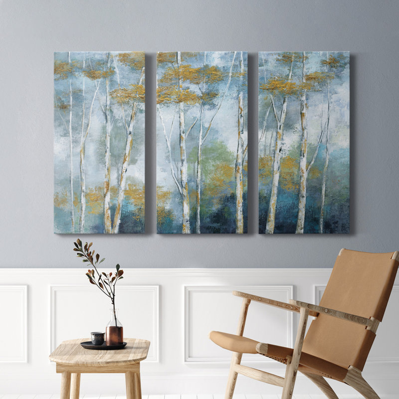 Indigo Forest - Ensemble de 3 peintures sur toile tendue, H 27 po x l 54 po x P 1 po